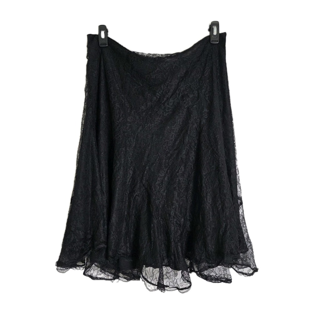 Ralph Lauren‎ Women Black Lacey Skirt 14 Flared Skirt Nylon Whimsigoth Feminine